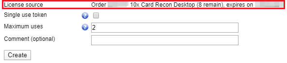Select a license source attached to the Scan Token in the "Add new scan token" dialog box.