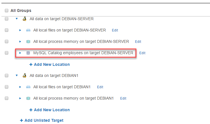 Probe Target to expand and view available locations in Enterprise Recon 2.10.0.