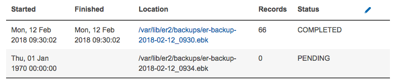 Backup policy details List of backup jobs with their status in the Backup policy details section.