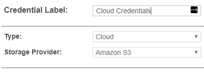 Add Amazon S3 credentials in Target Credential Manager Example of adding an Amazon S3 credential set with the label set to "Cloud Credentials" in the Target Credential Manager.