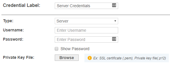 Target Credentials page Example of adding a Server Target credential set with the label set to "Server Credentials" in the Target Credentials.
