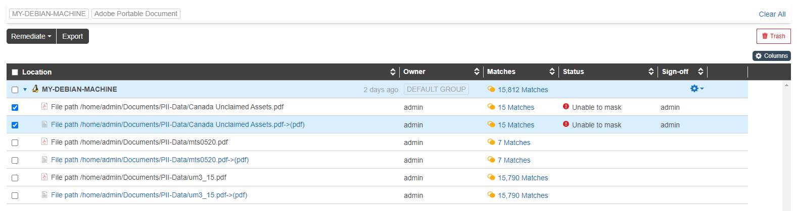 Select match locations to export Selecting Targets and match locations for the Match Report.