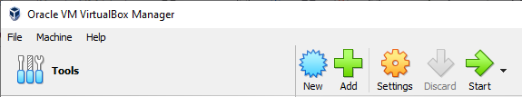 Oracle VM VirtualBox Manager Click New to create a new virtual machine in the Oracle VM VirtualBox Manager.