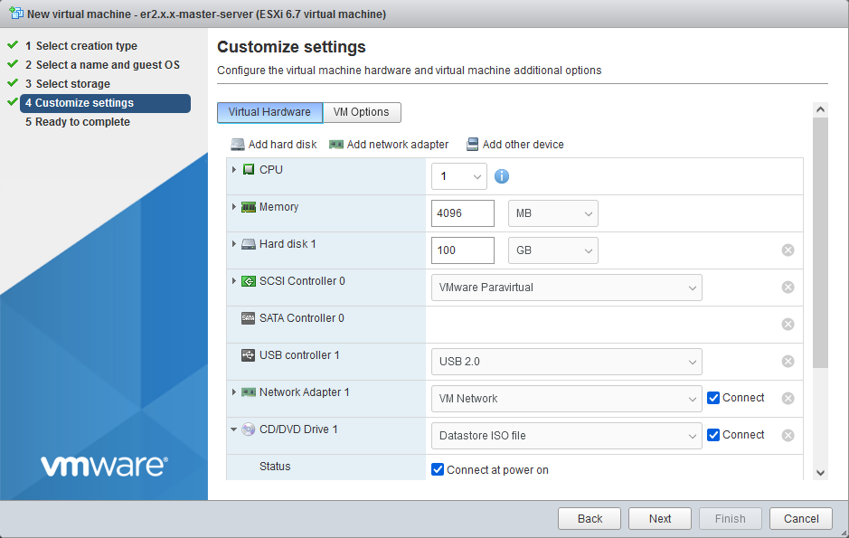 VMware virtual machine settings Configure settings for VMware VM.