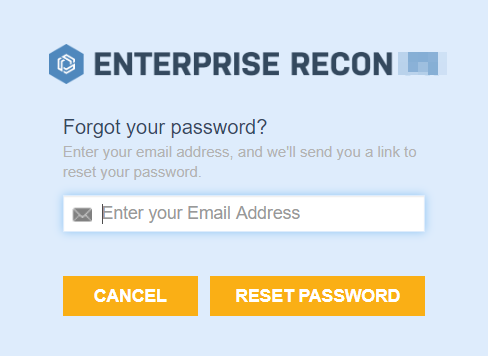 Password recovery dialog box Dialog box for password recovery in Enterprise Recon 2.2.