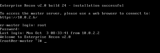 Master Server console Master Server console window upon successful login for "root" user.
