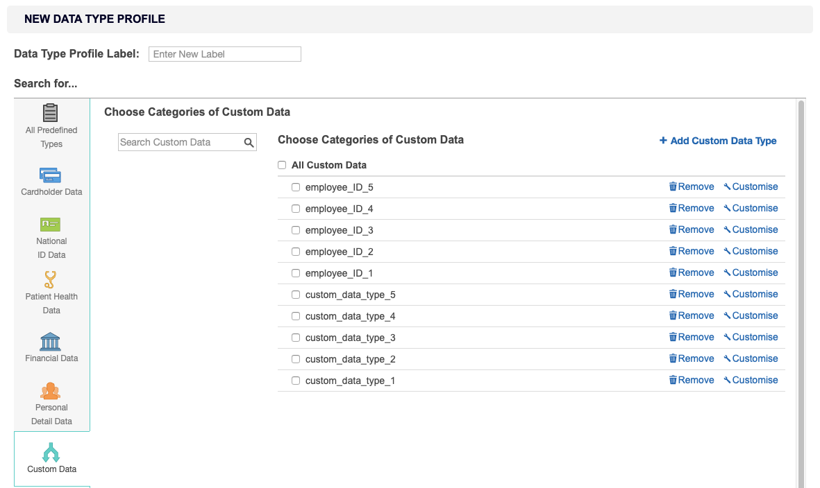 Choose custom expressions Select custom data types for the Login Credentials data type profile.