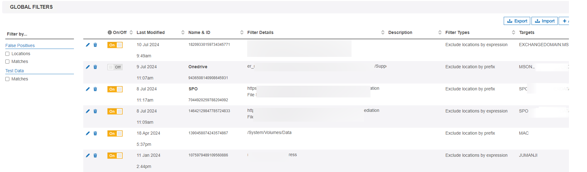 Global Filter Manager Global Filter Manager page to add, export and import global filters.