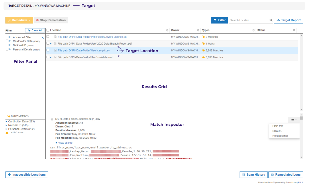 Target Details page components Components in the Investigate page.