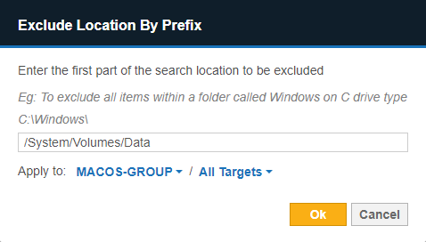 Exclude Location by Prefix Global Filter Set up the global filter to exclude specific paths from macOS Targets
