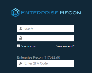 Web Console login screen with Master Server identifier Example of unique Master Server identifier "117b92a9" displayed in the login screen for 2FA-enabled users.