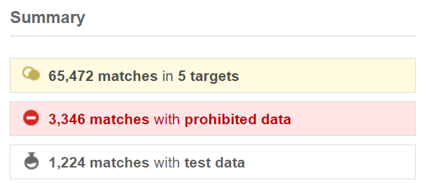 Enterprise Recon Dashboard Match section Summary widget.